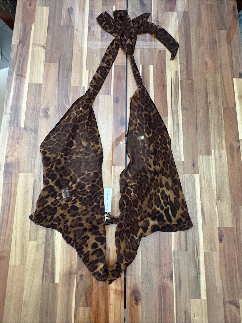 NWT Naked Wardrobe Sz XL Leopard Print Sheer Chiffon Halter Top